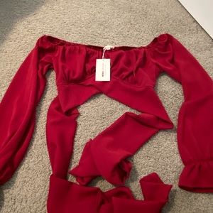 Red “Wine” Colored Long Sleeve Crop Top